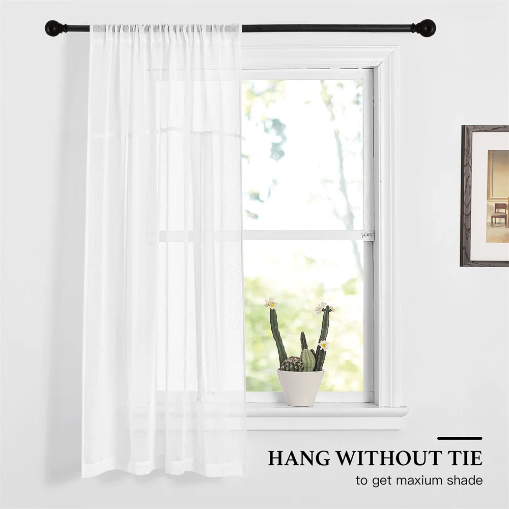 NICETOWN 1PC Tie Up Shade Rod Pocket Sheer Curtain Modern Solid European and American Style for Kitchen Small Window