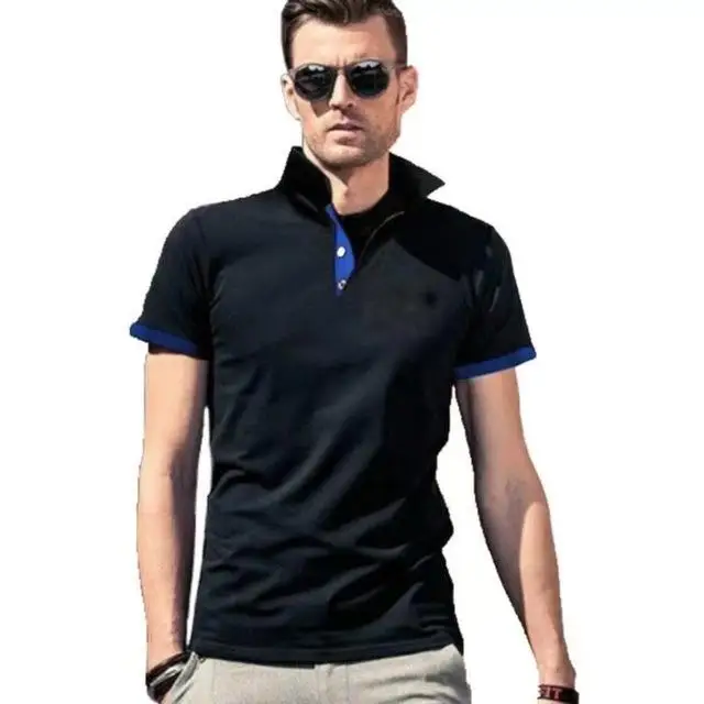 black blue Ropa de Hombre Polo 5xl hombres casual Delgado transpirable Polo de verano 10 цветов Hombre sólido manga corta - Цвет: black blue