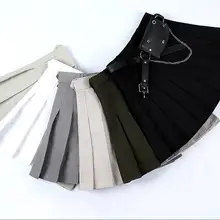 Новая летняя юбка в стиле Харадзюку в стиле панк с высокой талией А-образной формы черная, белая, зеленая и серая модная короткая плиссированная мини-юбка+ ремень