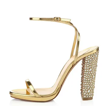 

YECHNE Vrouwen Zomer Gold Peep Toe Hakken Sandalen Plus Size 34-43 Hoge Hakken Trouwschoenen Gladiator Party Open Sandalen