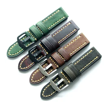 

2020 New arrival Handmade vegetable tanned Italian leather strap 20 22MM retro brown green military canned leather bracelet