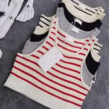

Luxury Brand Fashion Designer Women High Quality T Shirt Knitted Vest Stripe Tops Size S M L With Logo