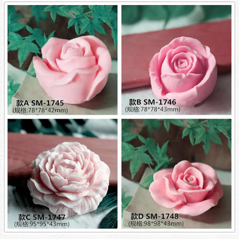 

3D Rose Cake Baking Fondant Mold Peony Flowers Aroma Plaster Silicone Molds For Car Decor Candle Soap Mould