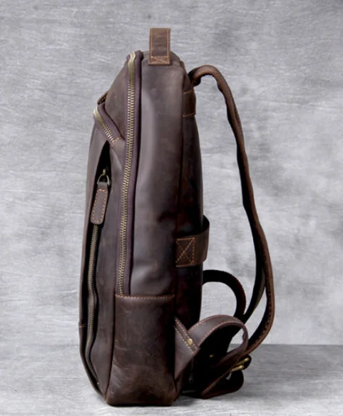 Crazy Horse, рюкзак из натуральной кожи, вместительный, темно-кофейный, мужские сумки из воловьей кожи, износостойкий рюкзак для отдыха и путешествий, DF132