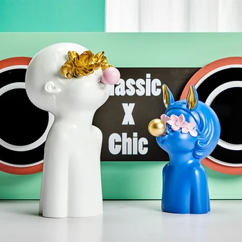 

Sculpture Figure Statue Resin Crafts Decorations Nordic Modern Blow Bubbles Art for Home R3520 Creative Luxurious Girl and Boys