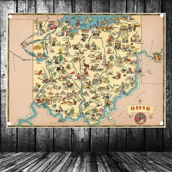 

"United States published in 1935 Ohio Map" Large Vintage Hang A flag Poster Banner Wall Stickers Canvas Painting