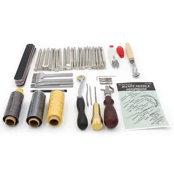 

Leather Craft DIY Hand Stitching Sewing Tool Set Thread Awl Waxed Thimble Kit Leather Craft Kit with Engraving, Leather Edge Awl