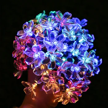 

7M Solar Light String 50 lights LED Peach Blossom Christmas Pendant Garden Outdoor Decor waterproof 360 degrees illumination