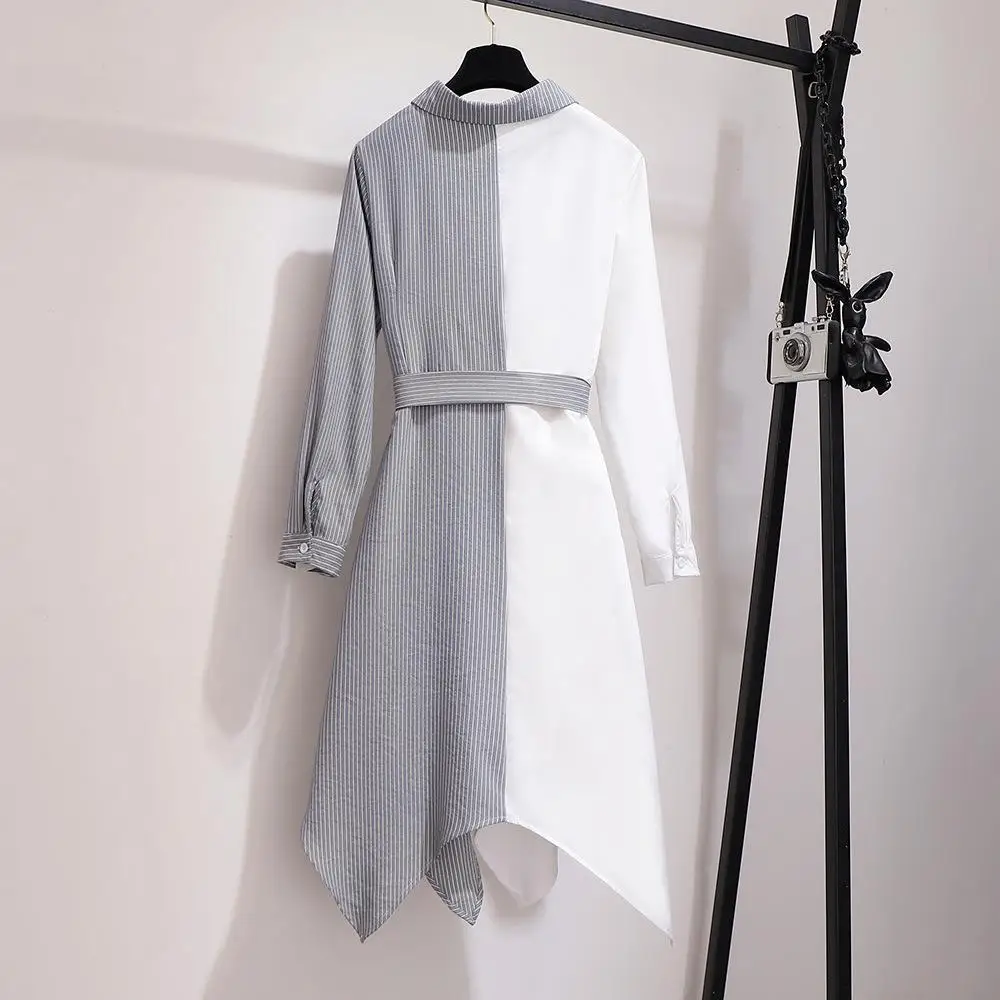 2XL-6XL женское осеннее платье большого размера повседневное Полосатое платье с длинными рукавами лоскутное асимметричное 5XL Большие размеры; для офиса Дамское Платье