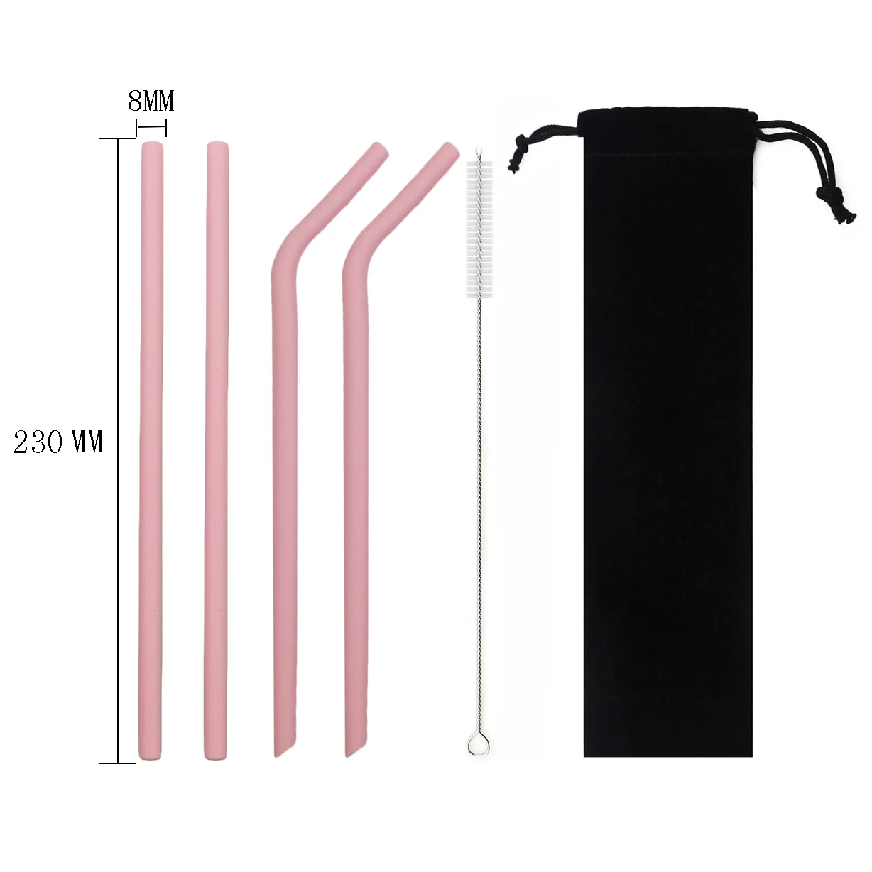 23cm Pink Многоразовый силикон набор соломинок еда Складная Силиконовая Питьевая солома путешествия Раскладной Металлический прямая соломинка для питья сумка сумки - Цвет: 23cm Pink