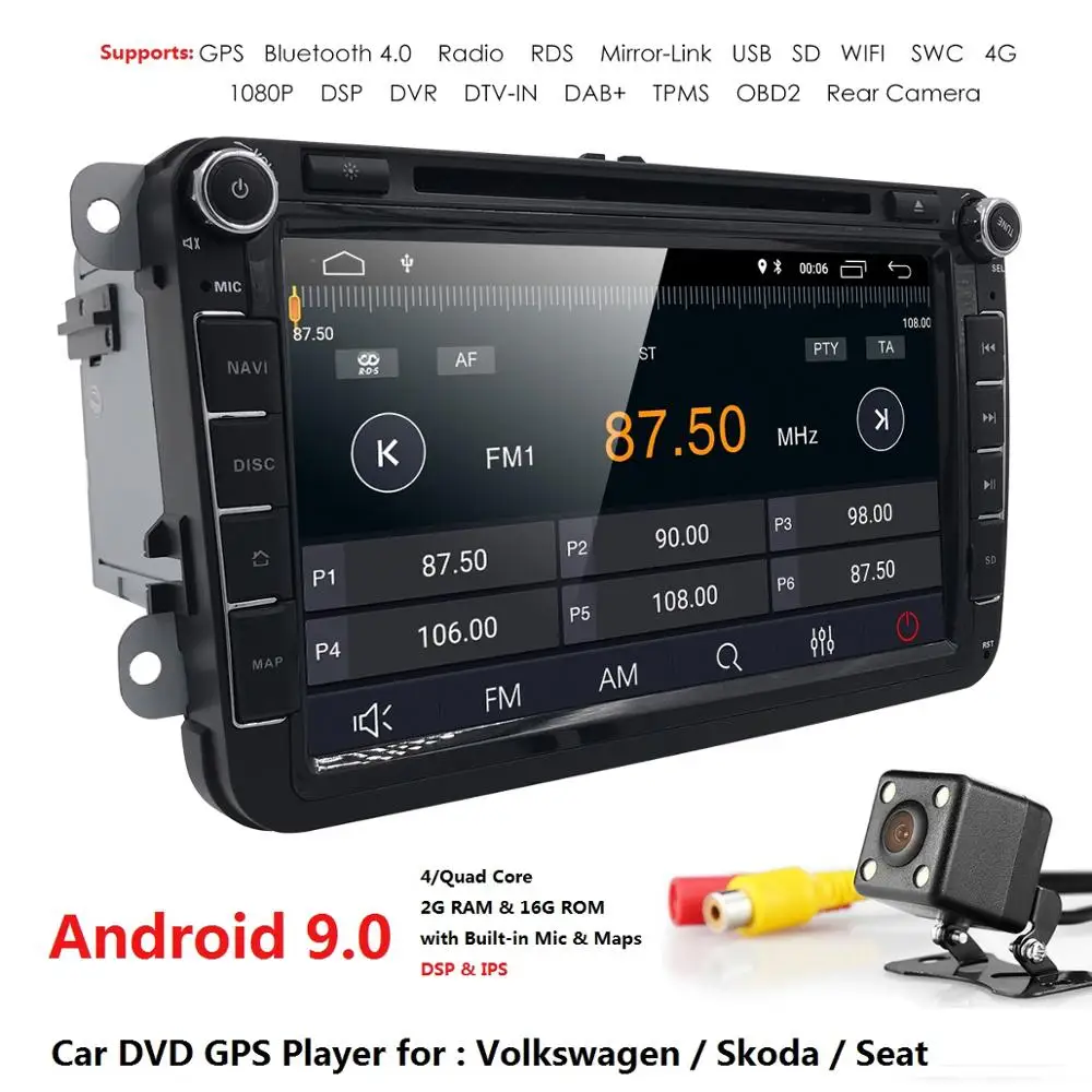 Perfect Android 9.0 CAR RADIO For VW Jetta Passat Golf Quad Core System DVB-T Mirrorlink RDS Ipod Subwoofer output DVR BT SWC DAB+BOX 4G 0