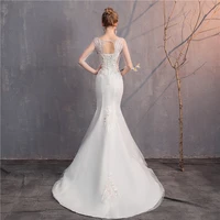 Y&M Novias O Neck Sleeveless Tulle Mermaid Wedding Dress A Line Lace Appliques Bridal Wedding Gowns Lace Up Vestido De Noiva 2