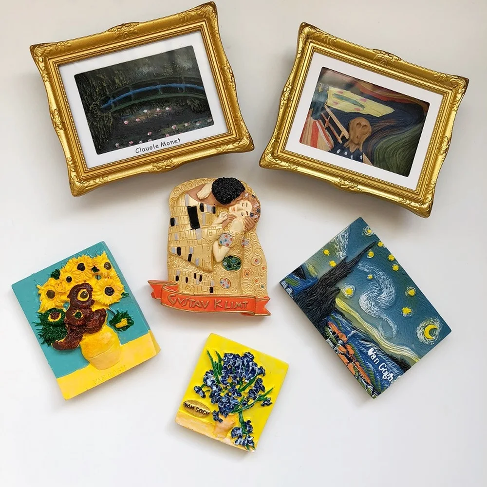 

BABELEMI New World Famous Painting Monet Klimt Van Gogh Li Mengke Ge ornaments Beizhai Resin Refrigerator Magnets Fridge Decor