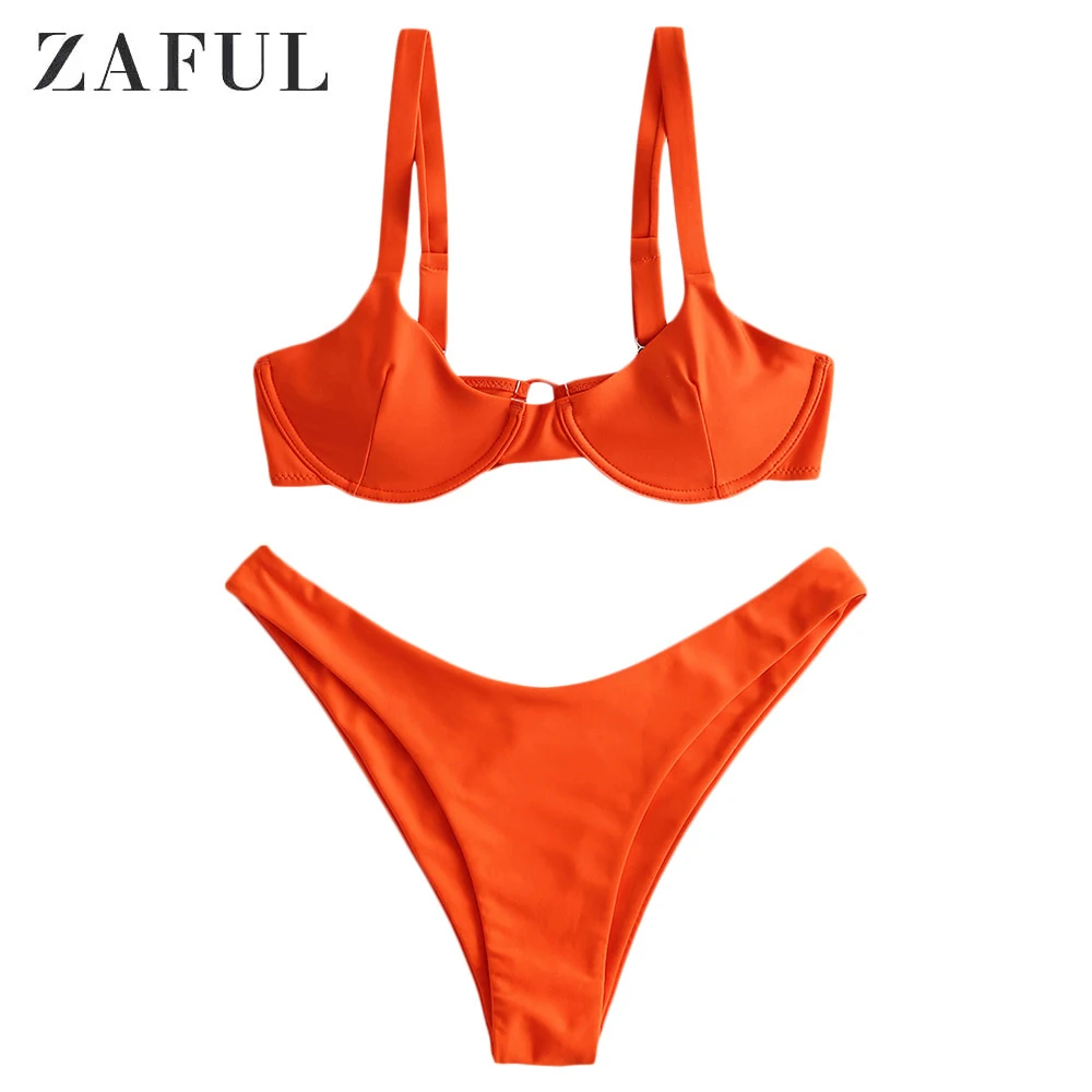 ZAFUL Бикини Галстук Underwire Balconette Бикини Установить Ремни Твердые Женщины Летний Купальник Сексуальные Женщины Тонкий Ремень Купальный Костюм - Цвет: Dark Orange