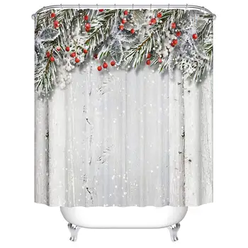 

Red Fruit and Leaves Covered by Snow Pattern Digital Print Shower Curtains for Bathroom Decor,Polyester Waterproof Fabric Bath