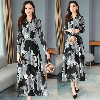 

2020 Women Clothes Spring/autumn Womens Long Dresses Vintage Vestidos Red Black Maxi Dress Plus Size 3xl Robe Femme