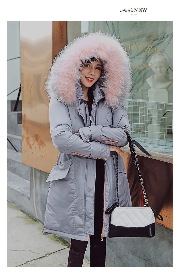 Зимний стиль корейский меховой воротник толстый хлопковый стеганый костюм женская версия хлопковой стеганой одежды Универсальный средний размер