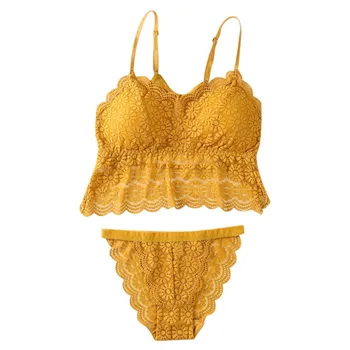 

2pcs/set Sexy Embroidery Lace Push Up Bra and Brief Sets Comfortable Women's Underwear Set One Size Bralette Thong Set for Women
