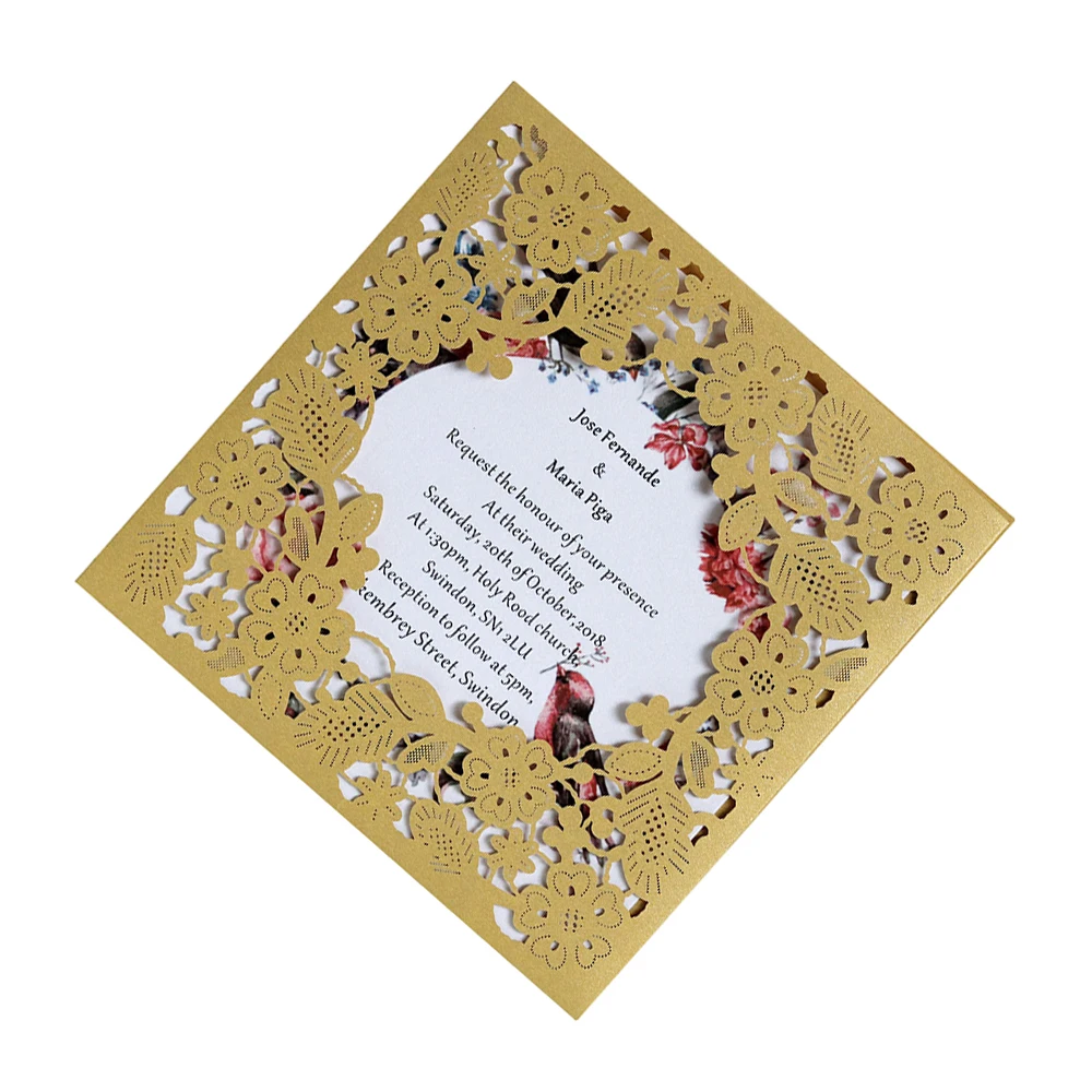 10pcs Pocket Style Laser Cut Wedding Invitation Card with Square Hollow Plant Lace Holiday Greeting - 4.00053E+12