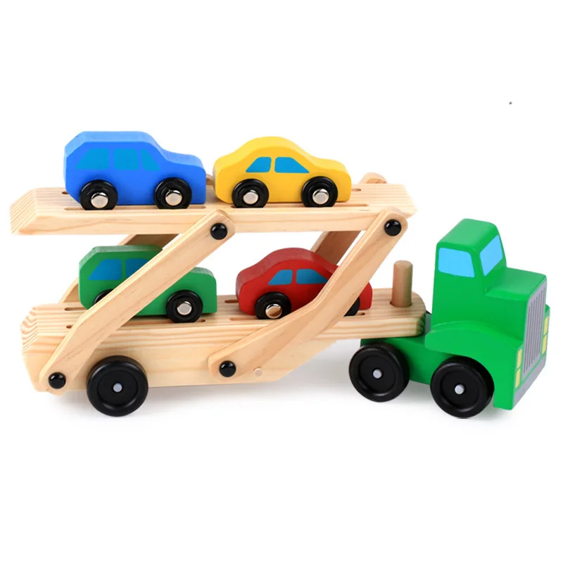

Wood Transportation Car Model Double Layer Truck Model Toy Children Engineering Vehicle Loading Car Carrier