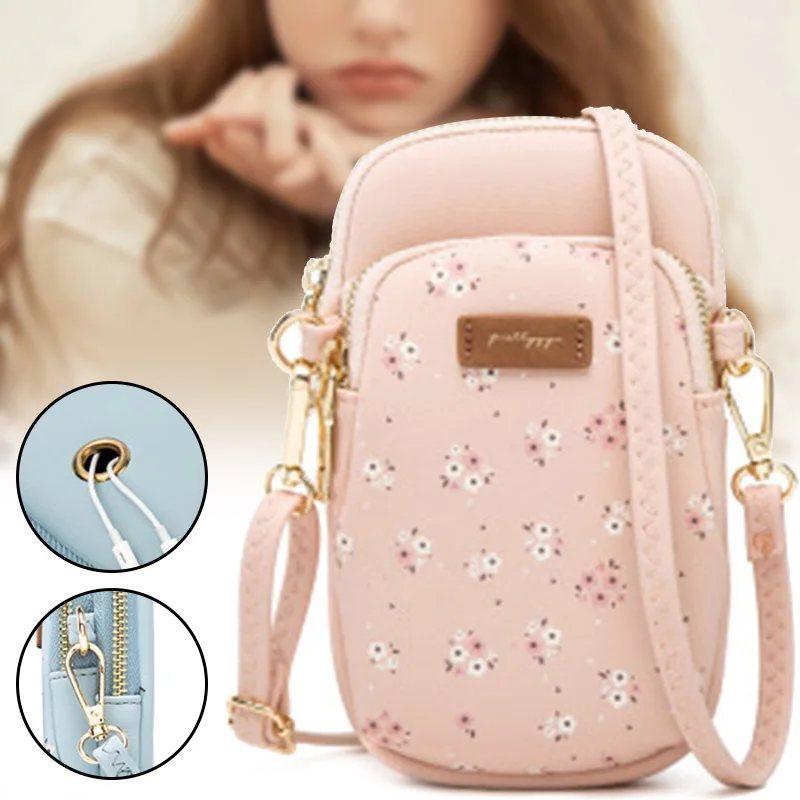 

Mini Shoulder Bag Women Cell Phone Pouch Crossbody Bags 2019 New Multi-Layer Zipper Flower Printed Small Messenger Bag LBY