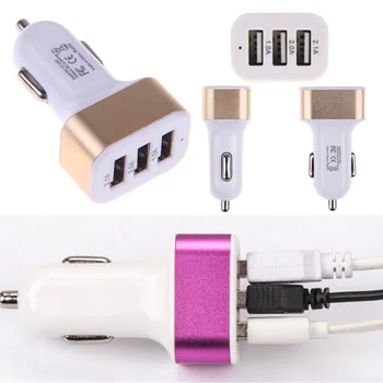 

10pcs Car Universal 12-24V Fast Charge 3 Ports USB Car-charger Adapter Socket Car Charger Cigarette Lighter For Phone MP3