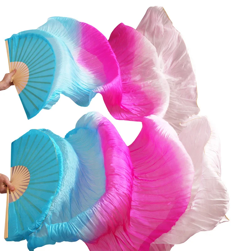

High Quality Chinese Silk Fans Veils 100% Real Silk/Imitation Silk Belly Dance Fan Belly Dance Veil Handmade Dyed Silk Dance Fan
