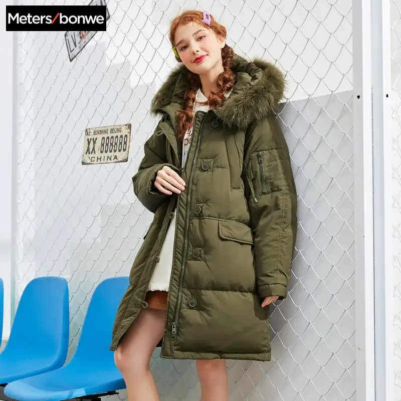 

Metersbonwe Long Warm Down Jacket Women Winter Portability Warm 80% gray Duck Down Hooded Female Coat Winter Womens Outwear