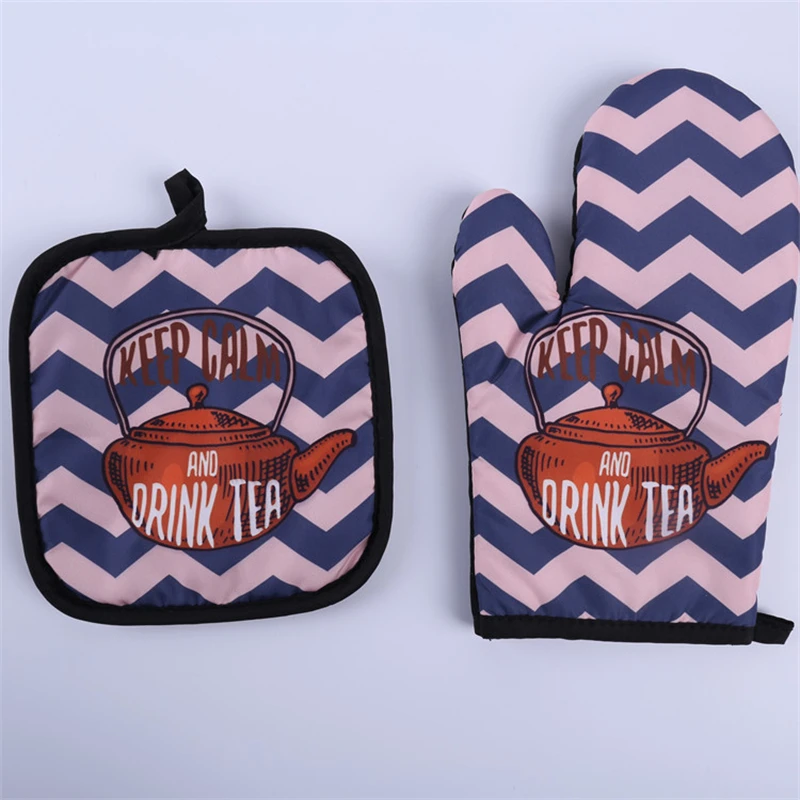 2pc/set BBQ Glove Microwave Baking Cotton Cute Oven Mitts Heat Resistant Linen Potholders Non-slip Kitchen Cooking Tools Mitten