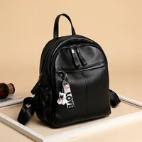 Women's Backpack Lady Simple Elegant Black Genuine Leather Knapsack Colleague Student Girls Schoolbag Travel Packsack 2