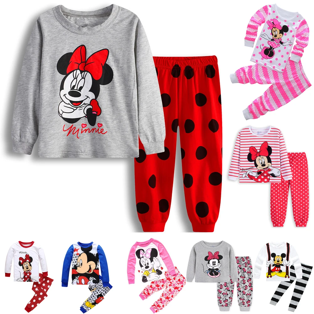 Children LongSleeve Pajamas Sets Kids Boys Girls Minnie Mouse Cartoon Clothing Baby Nightwear Cars Pyjamas Mickey Sleepwear | Детская