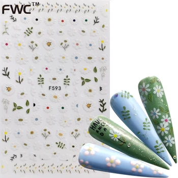 

ZKO 1 PC Mix Green Withe Leaves Nail Stickers Flower 3D Adhesive Sliders Wraps Tips Charm Art Manicure Decorations