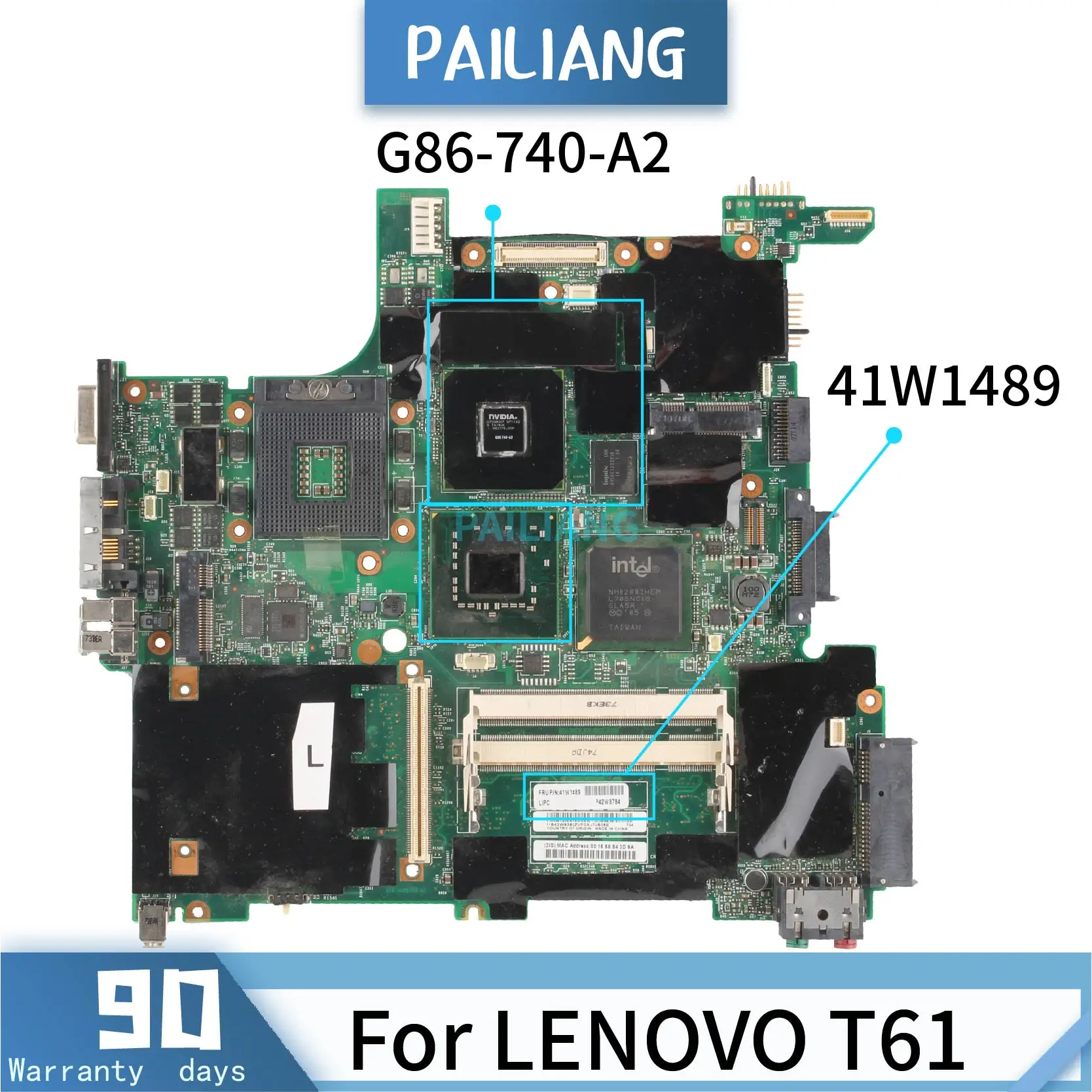 PAILIANG Laptop motherboard For LENOVO T61 Core CLPM G86-740-A2 Mainboard 41W1489 Tested DDR3