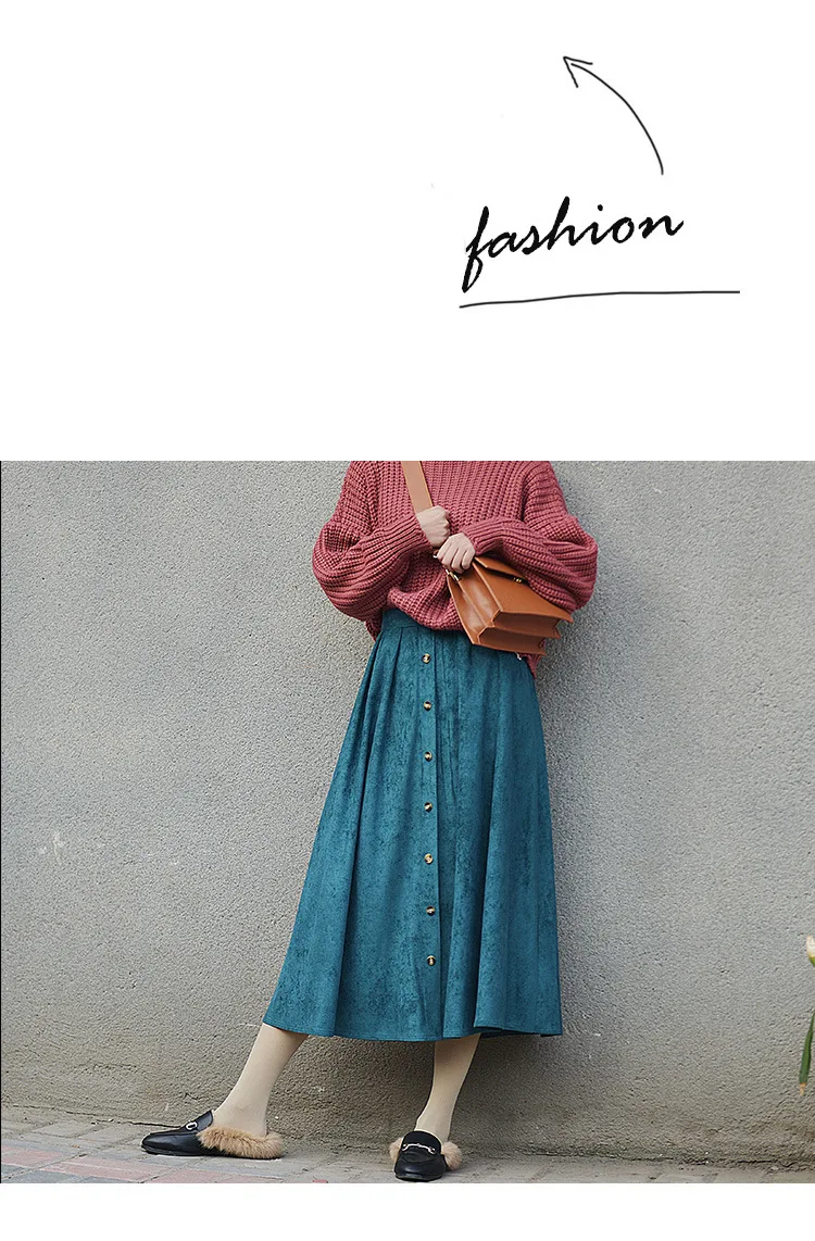 Winter New Style Retro Loose Casual High-waisted Suede Skirt A- line Skirt Mid-length Women's