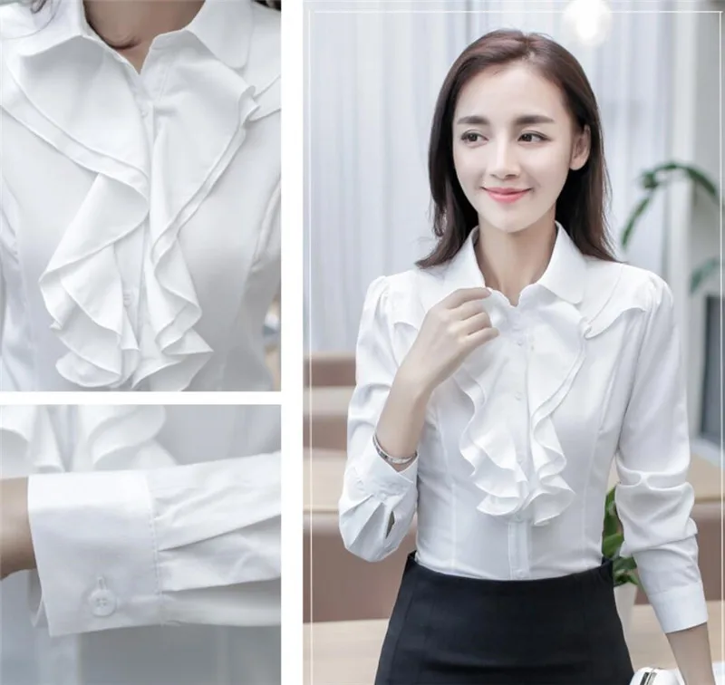 2020 Korean Fashion Women Blouses Shirts Elegant Women Ruffle Chiffon OL Shirt Plus Size Womens Tops and Blouses Blusas PZ2536 6
