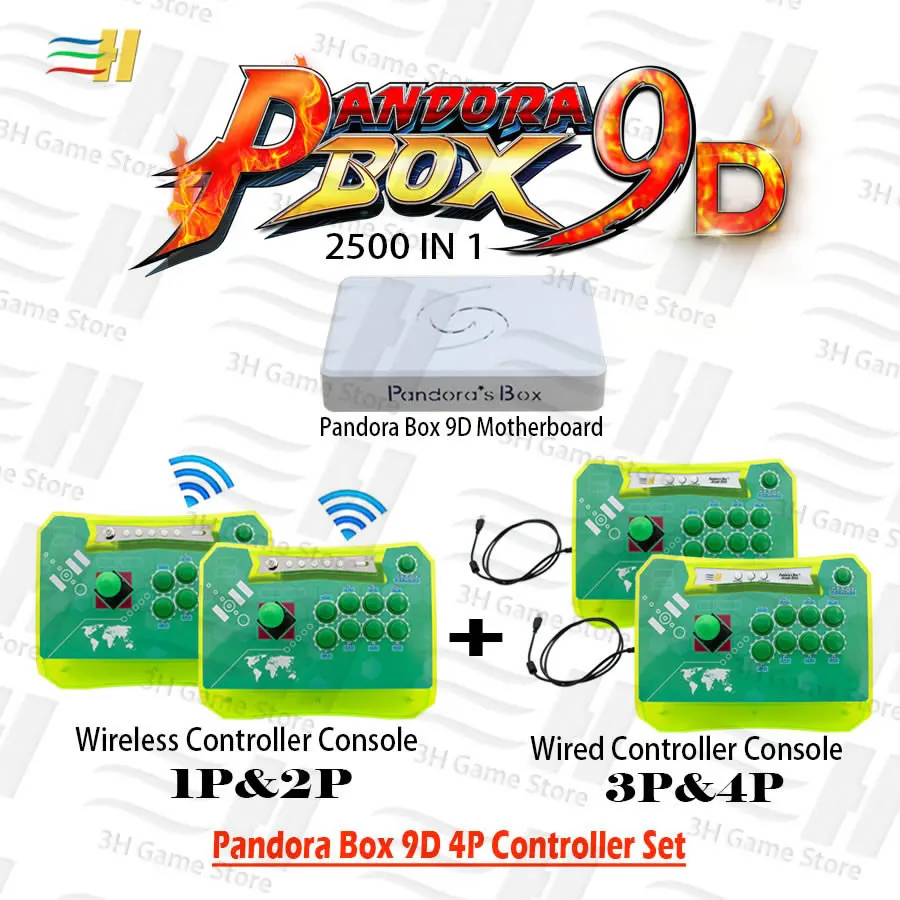 Pandora Box 9D 4 игрока контроллер Набор беспроводной 1P& 2P и проводной 3P& 4 P бой аркадная палка консоль 2500 В 1 есть 3d игры tekken