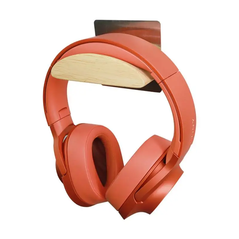 Stainless Steel and Solid Wooden Headphone Holder Headset Stand Metal Wall Mounted Earphone Hanger Storage Rack Display