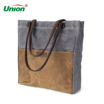 

2020 Women's Vintage New oil Wax Canvas Handbags Simple Waterproof Retro Hit Color Shoulder Bag Female Patchwork Shopping Bag