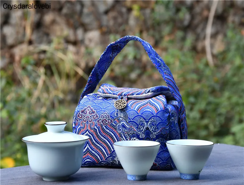 Vintage Teaware Storage Bag Accessories Teacup Teapot Bags Travel Outdoor Portable Tea Cup Cozies Food Jewelry Nuts Package