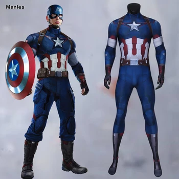 

Avengers 4 Endgame Captain America Costume Cosplay Steve Rogers Adult Quantum Realm Halloween Superhero Jumpsuit Bodysuit Marvel