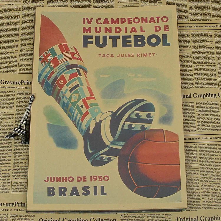 Винтажный футбольный Постер &quot1950 World Cup в Бразилии&quot украшение дома подробный