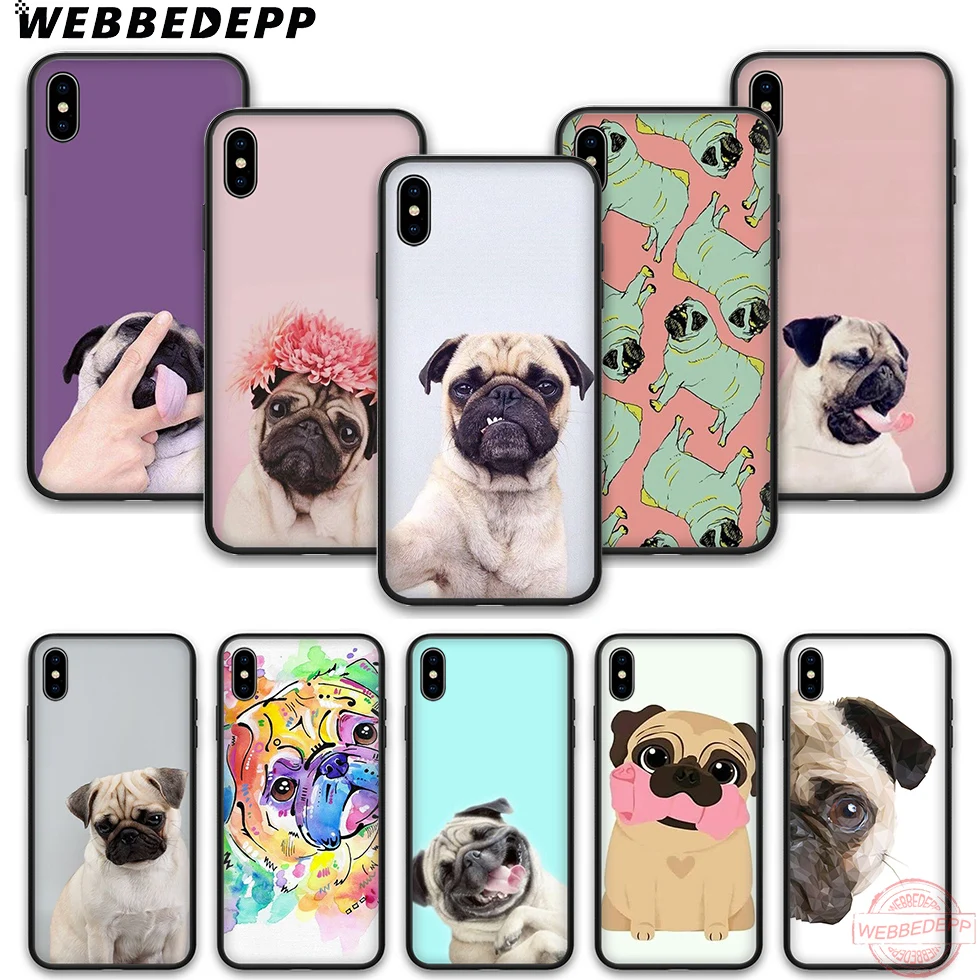 WEBBEDEPP Animal cute pug dog Soft Silicone TPU Phone Case for iPhone 5 6 7 8 Plus X XS XR Max 11proMax |
