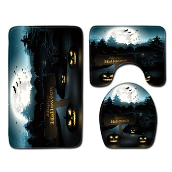 

3 pcs/set Halloween Style Bath Mat Set Bathroom Toilet Shower Room Decor Rug Carpets Pumpkin Lantern Bathroom Bath Mat Sets