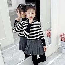

Girls Sweater Baby's Coat Outwear 2021 Stripe Thicken Warm Winter Autumn Knitting Scoop Jacket Formal School Children's Clothing