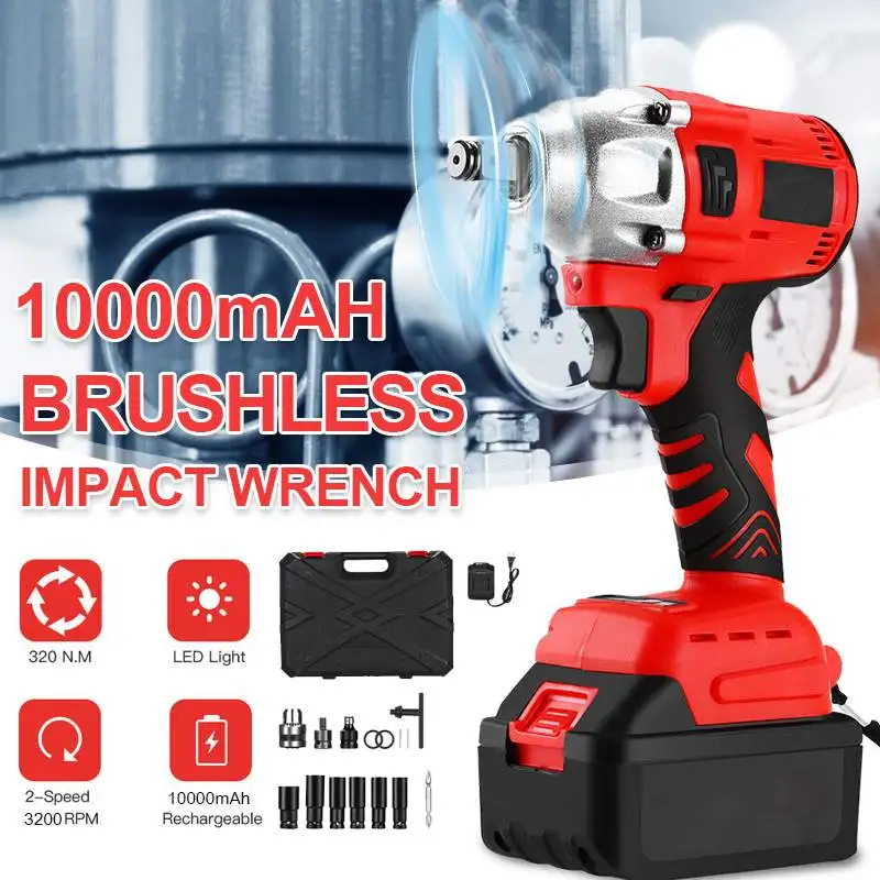 

88VF 10000mAh 350Nm Brushless Cordless Electric Wrench Impact Driver Power Tool Rechargeable Lithium Battery Household Drill