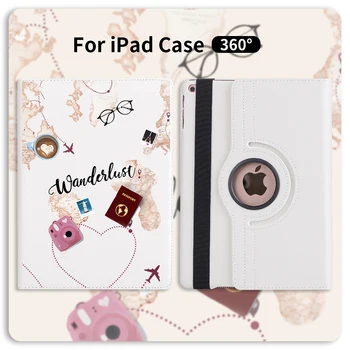 

360 Degrees Rotating PU Leather Case Travel Map For iPad 7th Generation Case Stand Cases Smart Tablet For iPad Mini 4 5 Air 2 3
