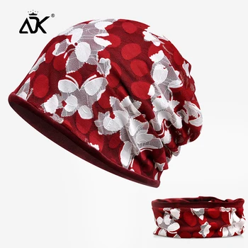 

Woman Beanie Neckerchief Multi Function Scarf Soft Hats Flowers Pattern Gorros Comfortable Bonnet Winter Hats