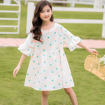 

Teen Girls Cotton Dress Children Summer Clothes 2020 New Korean Kids Girls Cute Printed Dresses Baby Sweet Casual Dress, #0141
