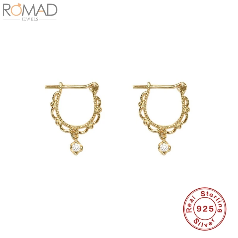 

ROMAD 925 Sterling Silver Stud Earrings For Women Marty Drop Zircon Crystal Earring C type Earings Jewelry Aretes Aro Pendientes