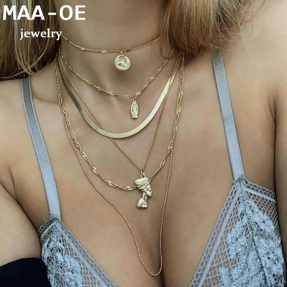 Новые винтажные модные многоуровневые золотые цветные ожерелья для женщин